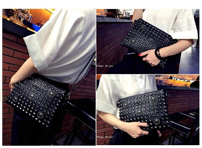 Women Classic Gothic Skull Rivet Clutch Purses Punk