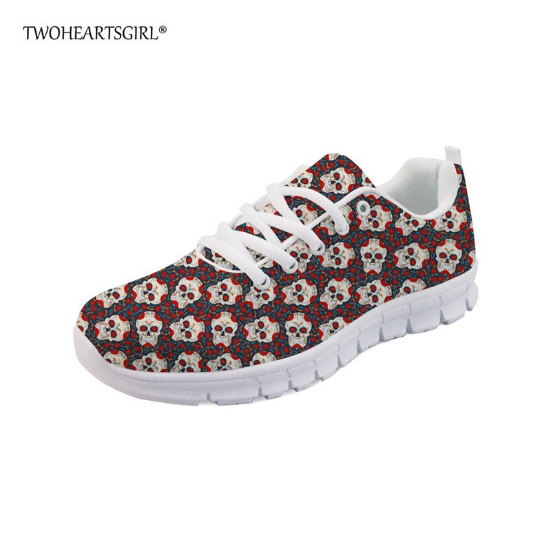 Sugar Skull Printed Fashion Women Shoes Classic Female Lace-up Mesh Walking Shoes