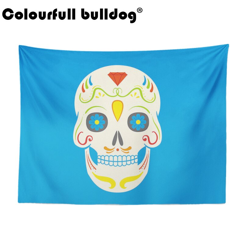 Cartoon Mexican Sugar Skull Tapestry Hanging Red Orange Flowers Wall Blankets