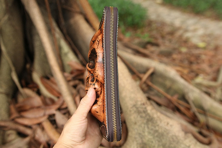 New punk type tanning cowhide skeleton skull wallet