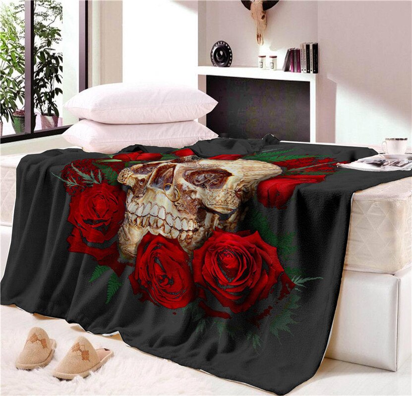 Double layer thick 3d skull blanket flag pattern sherpa plush throw blanket