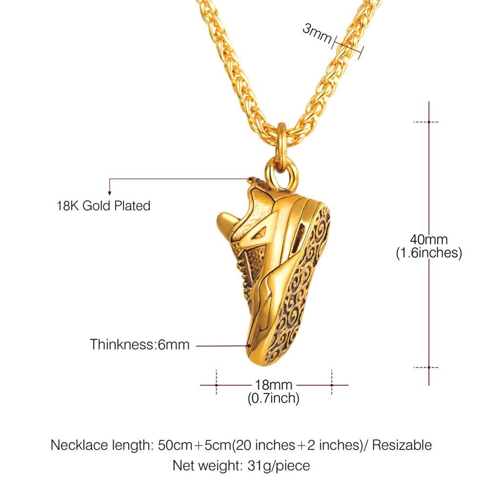 Sport Shoes Pendant Necklace Jewelry Stainless Steel Gold/Black