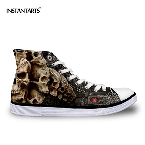 Cool Punk Skull Printed Men's High-top Canvas Shoes