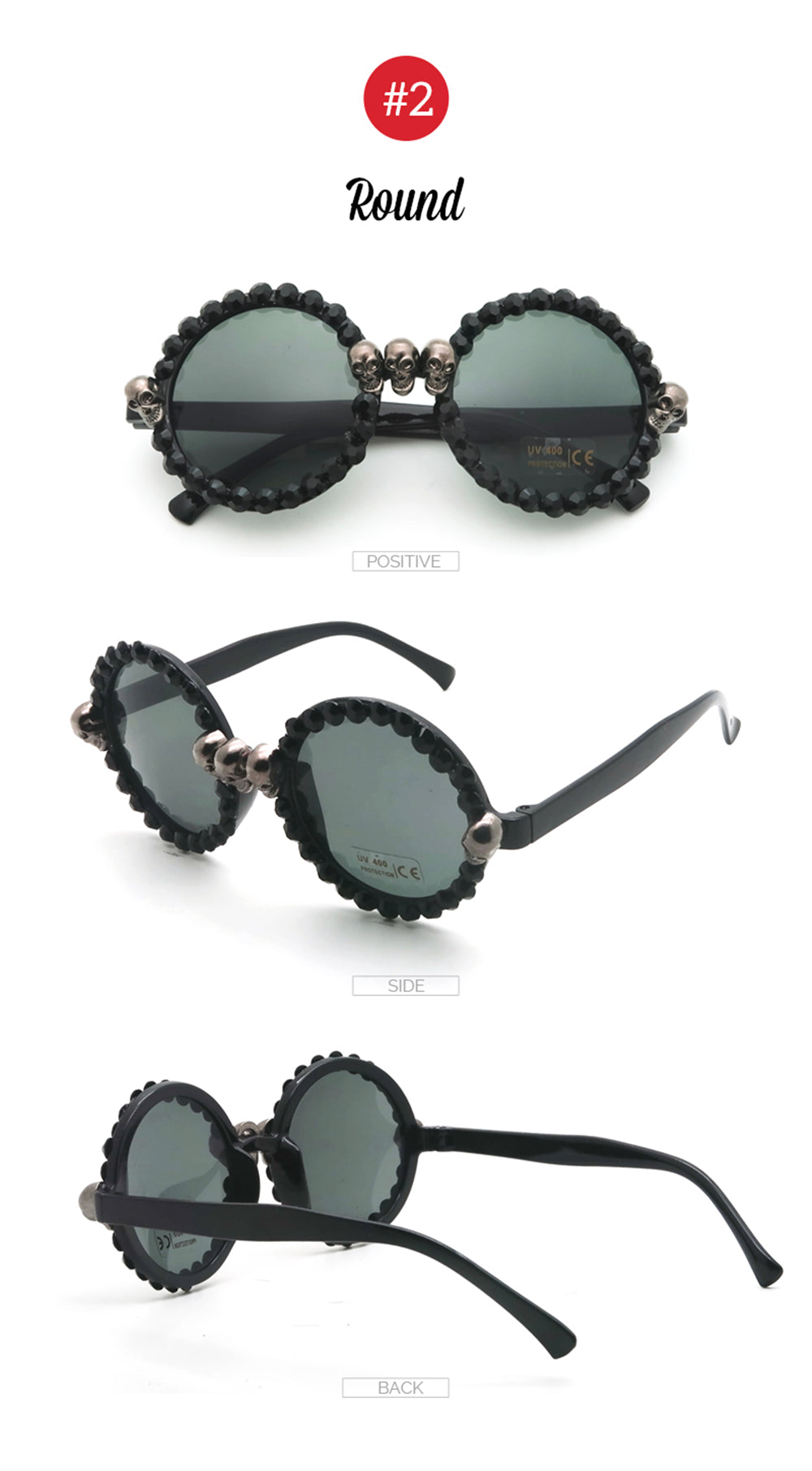 Gothic Skull Sunglasses Halloween Christmas Cat Eye Crystal Punk Sun Glasses
