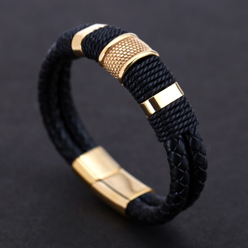 Mcllroy Genuine Leather Bracelet Men Homme Multi-layer Gold/steel/Black