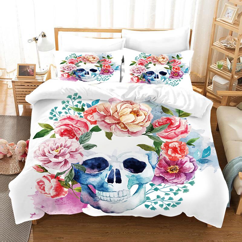 Color Ink Skull Bedding Set Duvet Covers Pillowcases Sugar Skull Queen Comforter Bedding