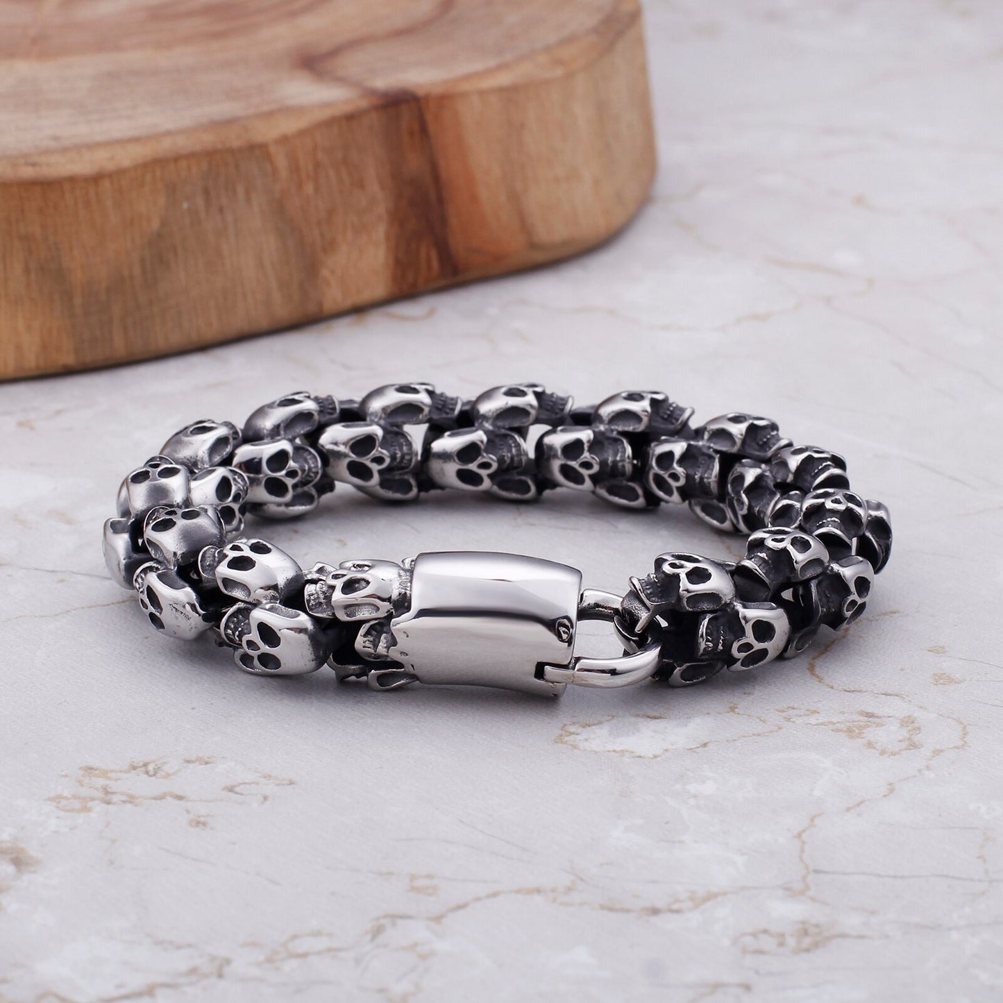 Large Stainless Steel Shiny Skull Charm Bracelets Men's Bracelet