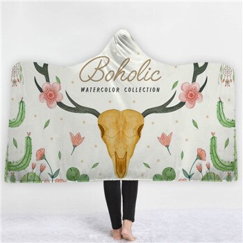 Fashion Sugar Skull Flower Hooded Blanket for Adults Floral Gothic
