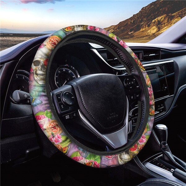 Sugar Skull Printed Full Lined Soft Padding Steering Wheel Cover