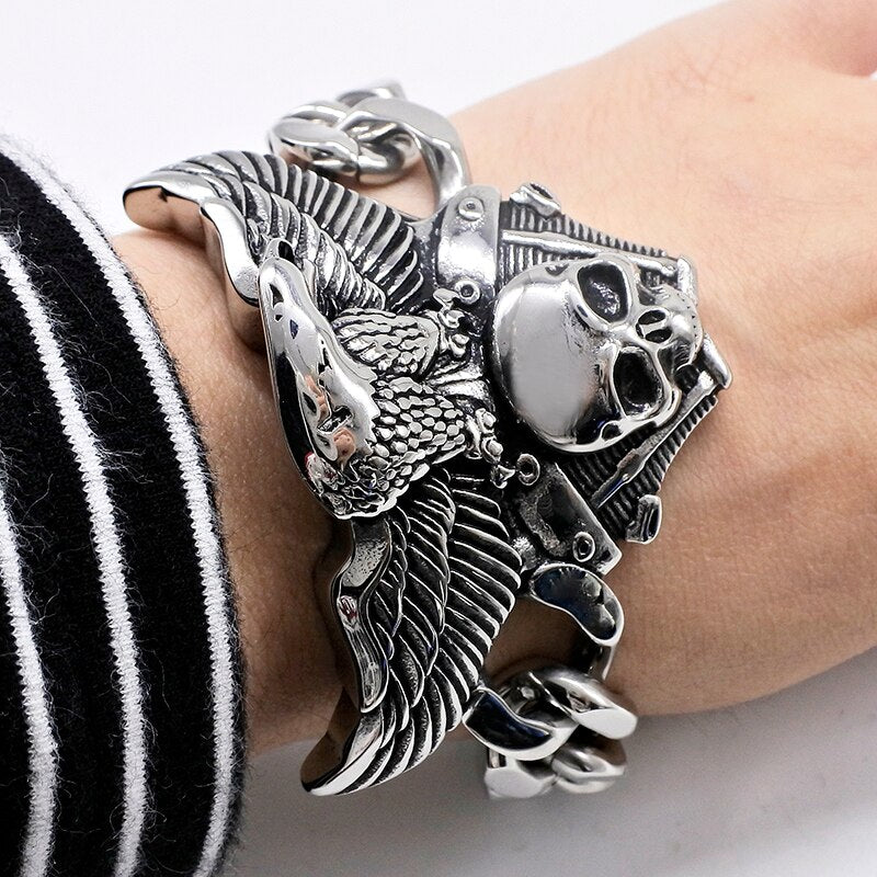 Eagle Skull Head Bracelets For Men Stainless Steel Charm Link Chain