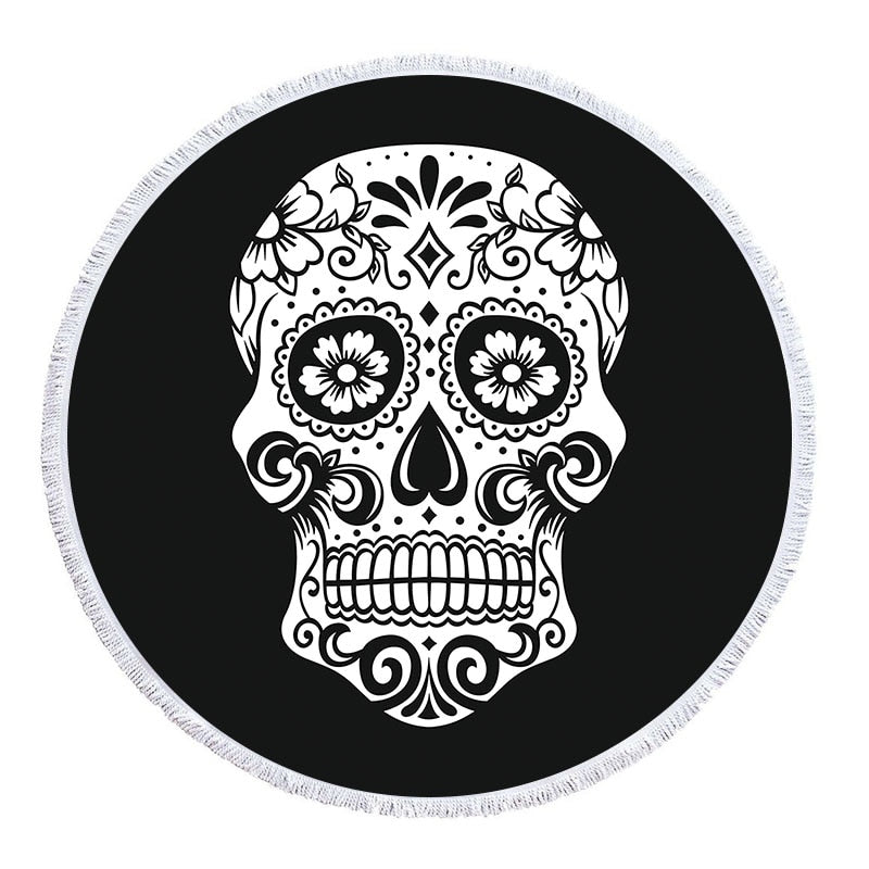 3D Sugar Skull Printed Beach Towel With Tassel Microfiber Large Bath Towel