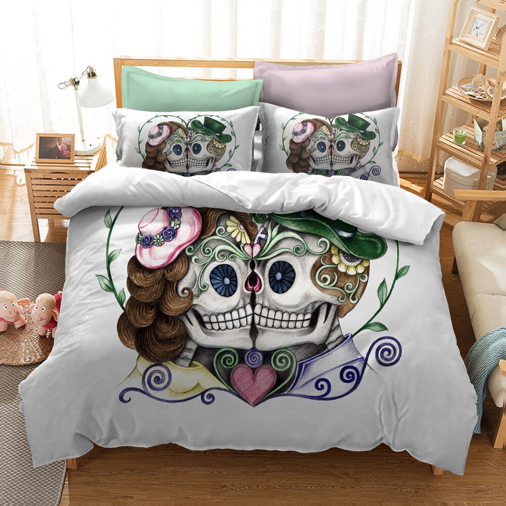 Sugar skull Bedding Sets king beauty kiss skull Duvet Cover Bed