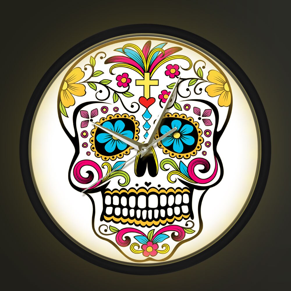 Sugar Skull Head Sound Control Wall Clock Watch Clocks Home Decor