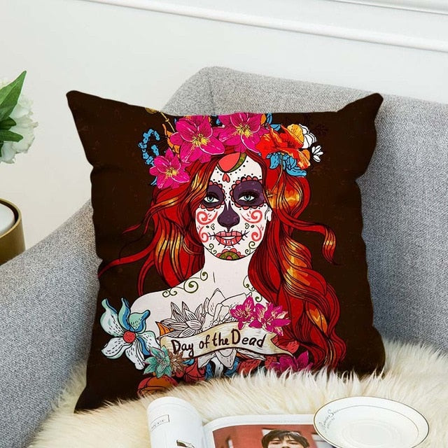 3D Printed Sugar Skull Cover Polyester Cushion Cover Home Bedroom Hotel Car Decoration