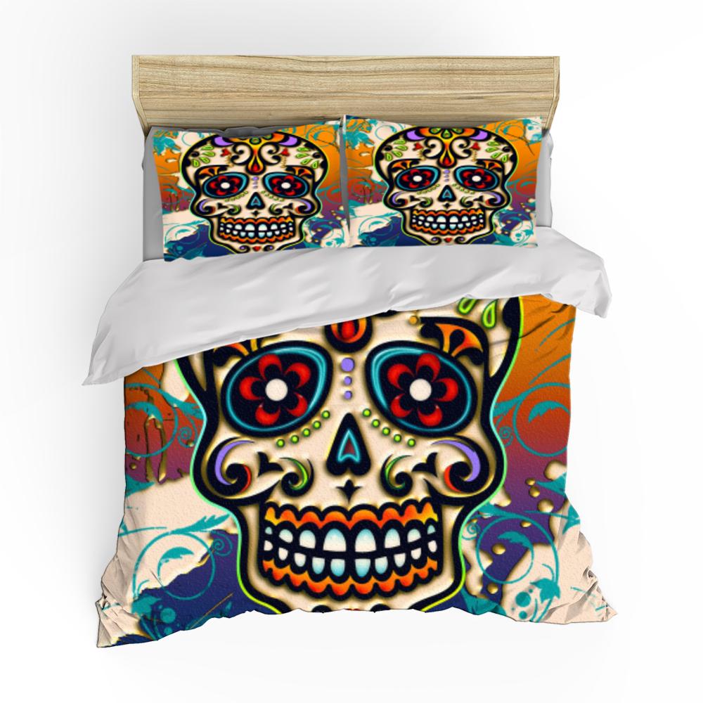 Sugar Skull Bedding Set Queen Size Flower Skull Bed Linen Double Duvet Cover