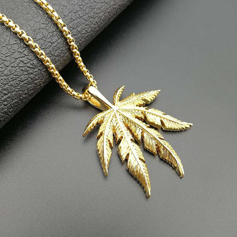 Stainless Steel Marijuana Cannabises Maple Leaf Plant Pendants Necklaces
