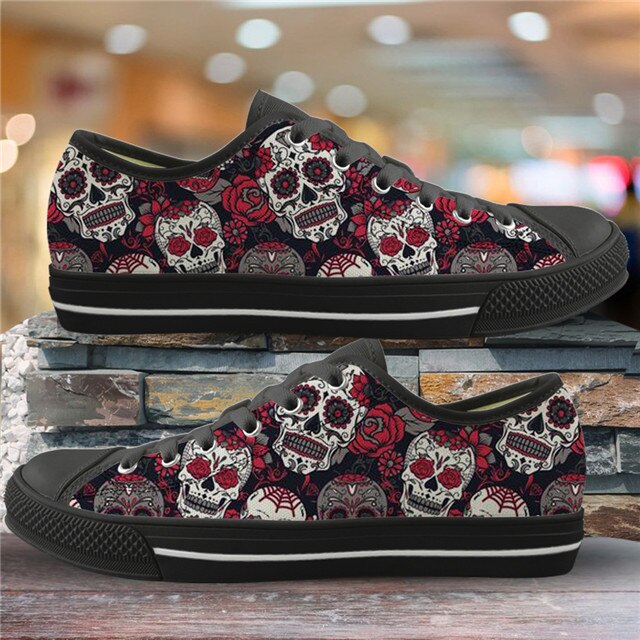Sugar Skull Pattern Women's Summer Casual Canvas Shoes Ladies