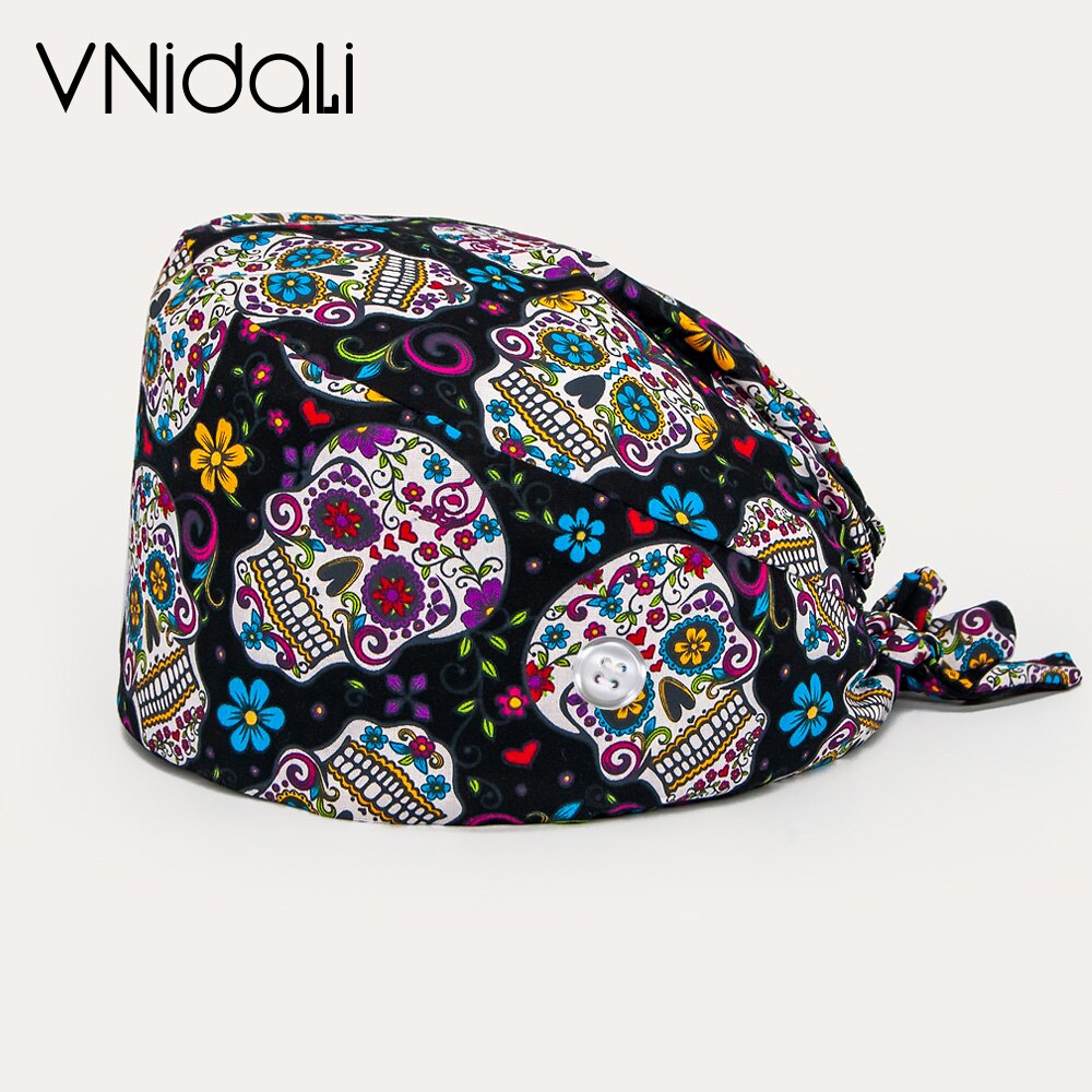 Sugar Skull printing hats adjustable scrub hat beauty salon working cap laboratory pet shop nursing scrubs cap