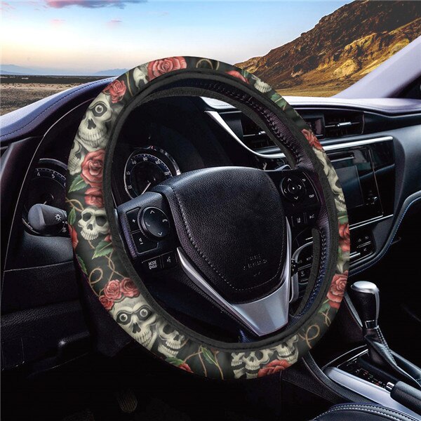 Sugar Skull Printed Full Lined Soft Padding Steering Wheel Cover