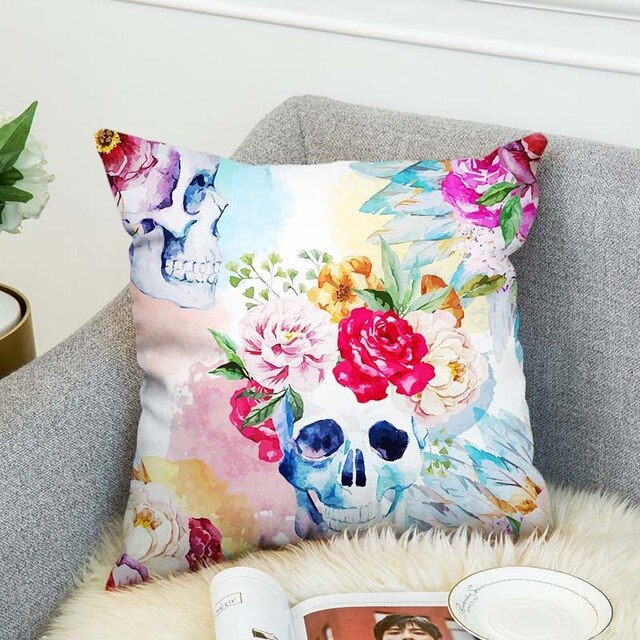 3D Printed Sugar Skull Cover Polyester Cushion Cover Home Bedroom Hotel Car Decoration