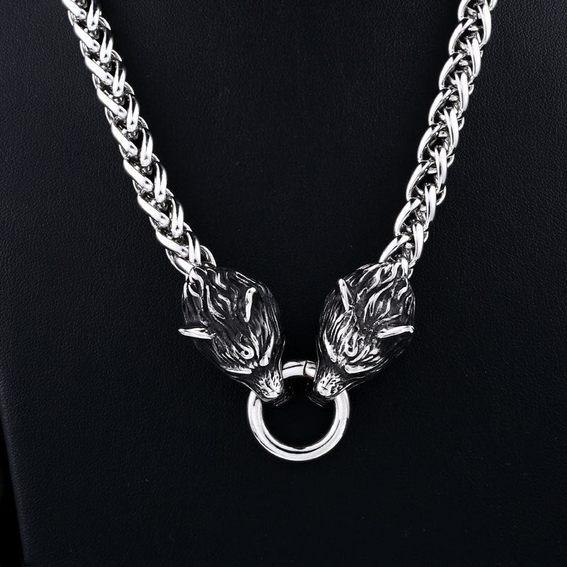 Men stainless steel necklace viking wolf head with Odin