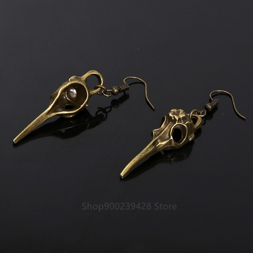 Gothic Skull Raven Pendant Earring Bird Skull Earrings Dangle Long Earrings