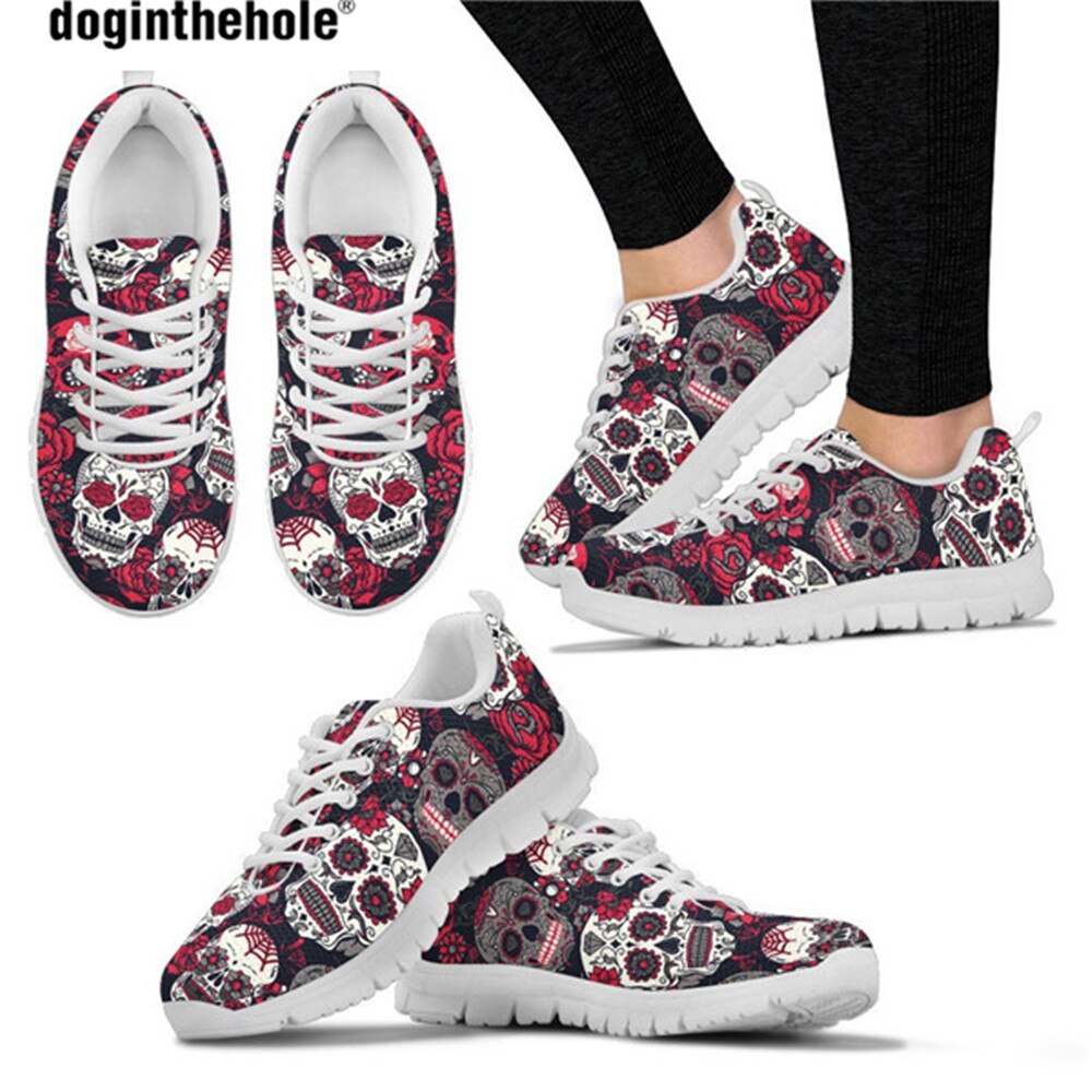 Classic Sugar Skulls Print Breathable Flat Women Shoes