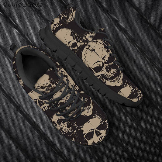 Punk Style Women Flats Skull Head 3D Print Breathable Air Mesh Sneaker Shoes