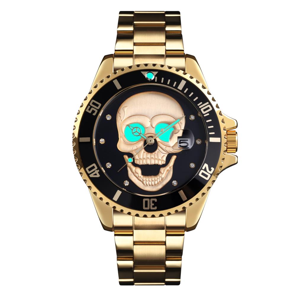 Skull Quartz Watch Men Skeleton Creative Watches Stainless Steel Male Clock Waterproof Wristwatch