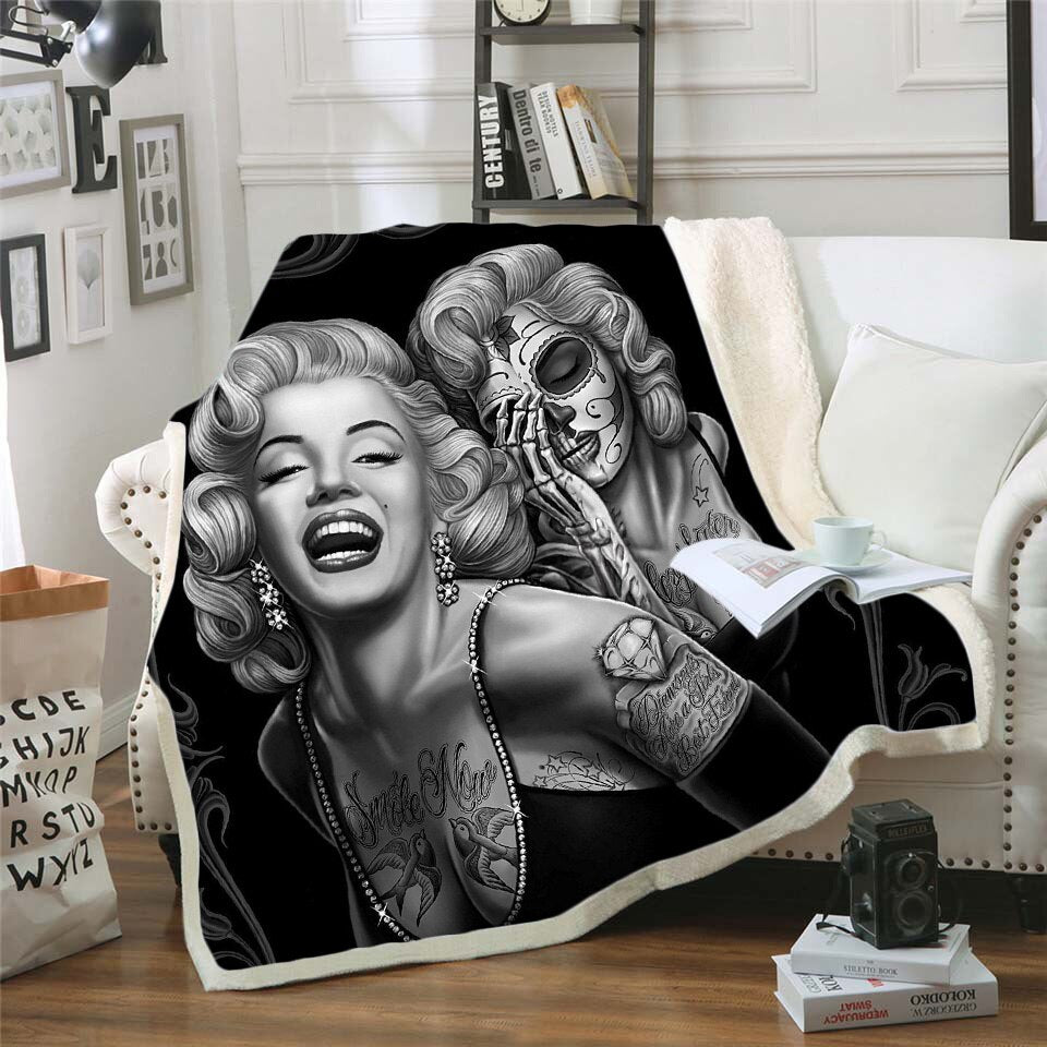Skull Gothic Fleece Blanket for Beds Thick Quilt Fashion Bedspread Sherpa Throw Blanket