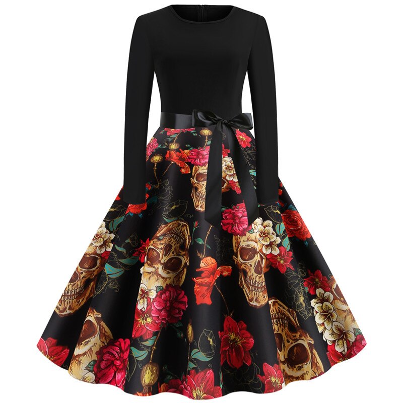 Bloody Skull Print Halloween Party Dresses