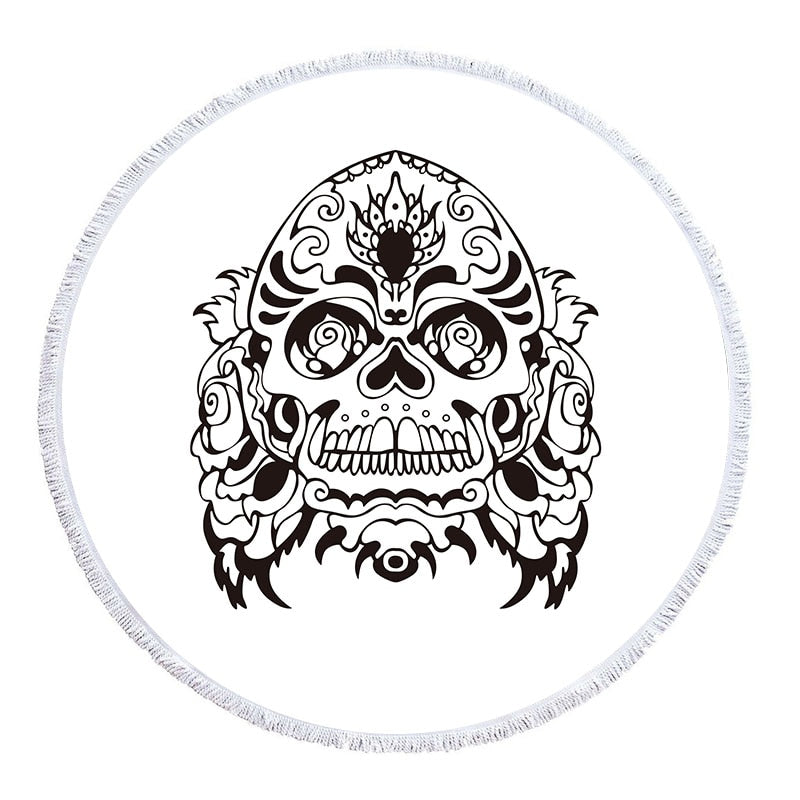 3D Sugar Skull Printed Beach Towel With Tassel Microfiber Large Bath Towel