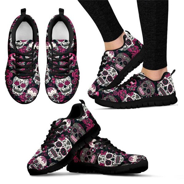 Classic Sugar Skulls Print Breathable Flat Women Shoes