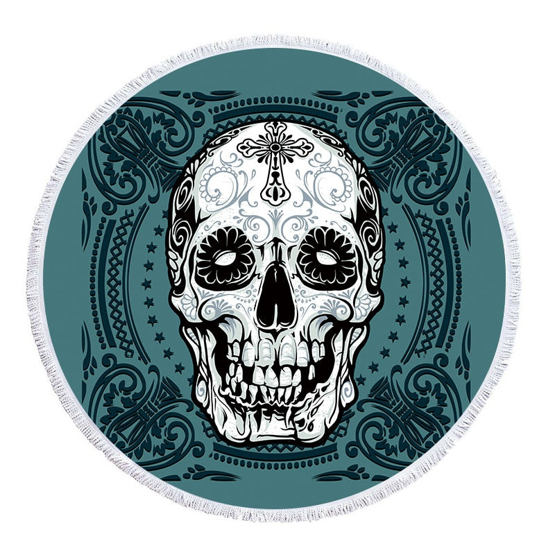 3D Sugar Skull Printed Beach Towel With Tassel Microfiber Large Bath Towel