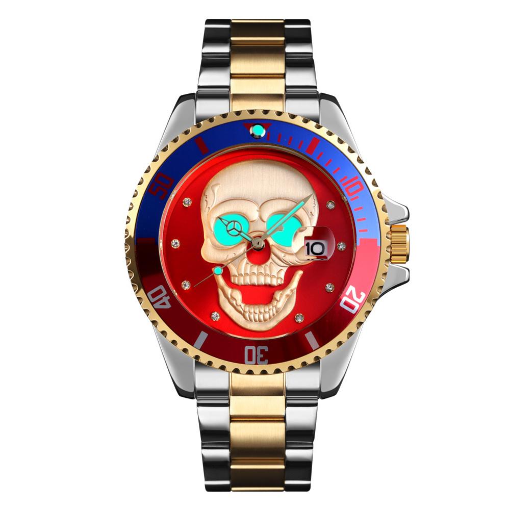 Skull Quartz Watch Men Skeleton Creative Watches Stainless Steel Male Clock Waterproof Wristwatch