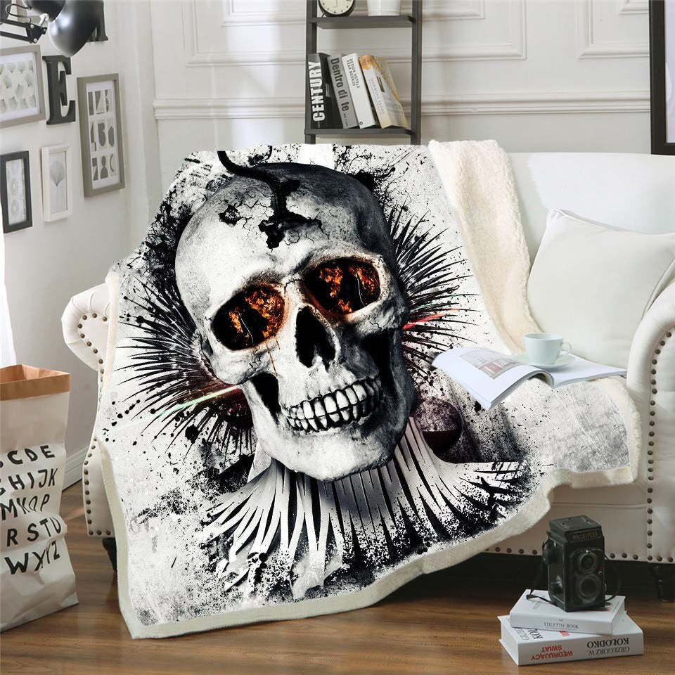 Skull Gothic Fleece Blanket for Beds Thick Quilt Fashion Bedspread Sherpa Throw Blanket