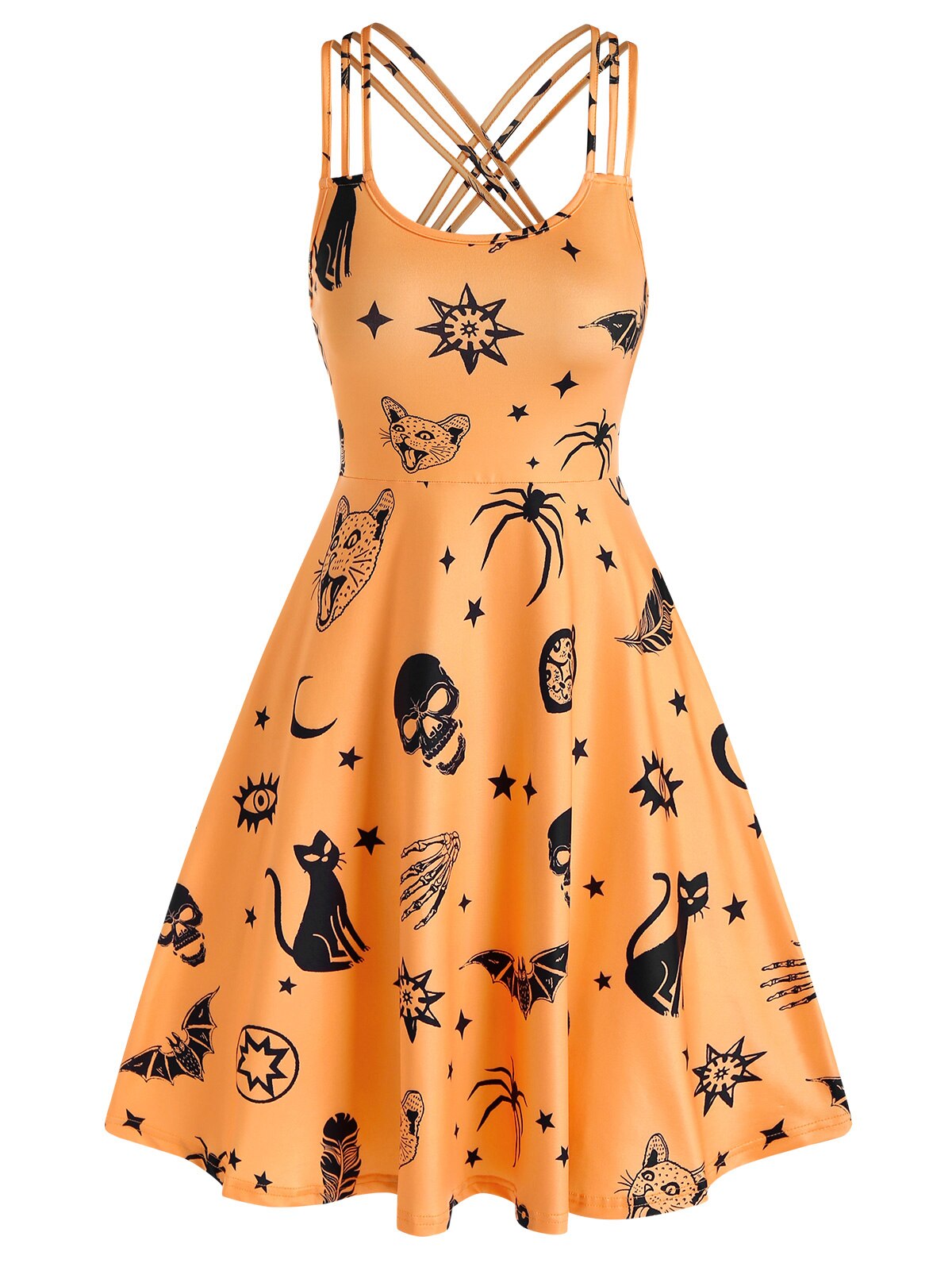 Plus Size Women Black Mini Dress Gothic Skull