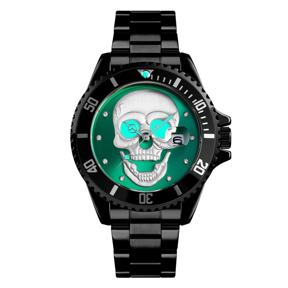 Skull Quartz Watch Men Skeleton Creative Watches Stainless Steel Male Clock Waterproof Wristwatch