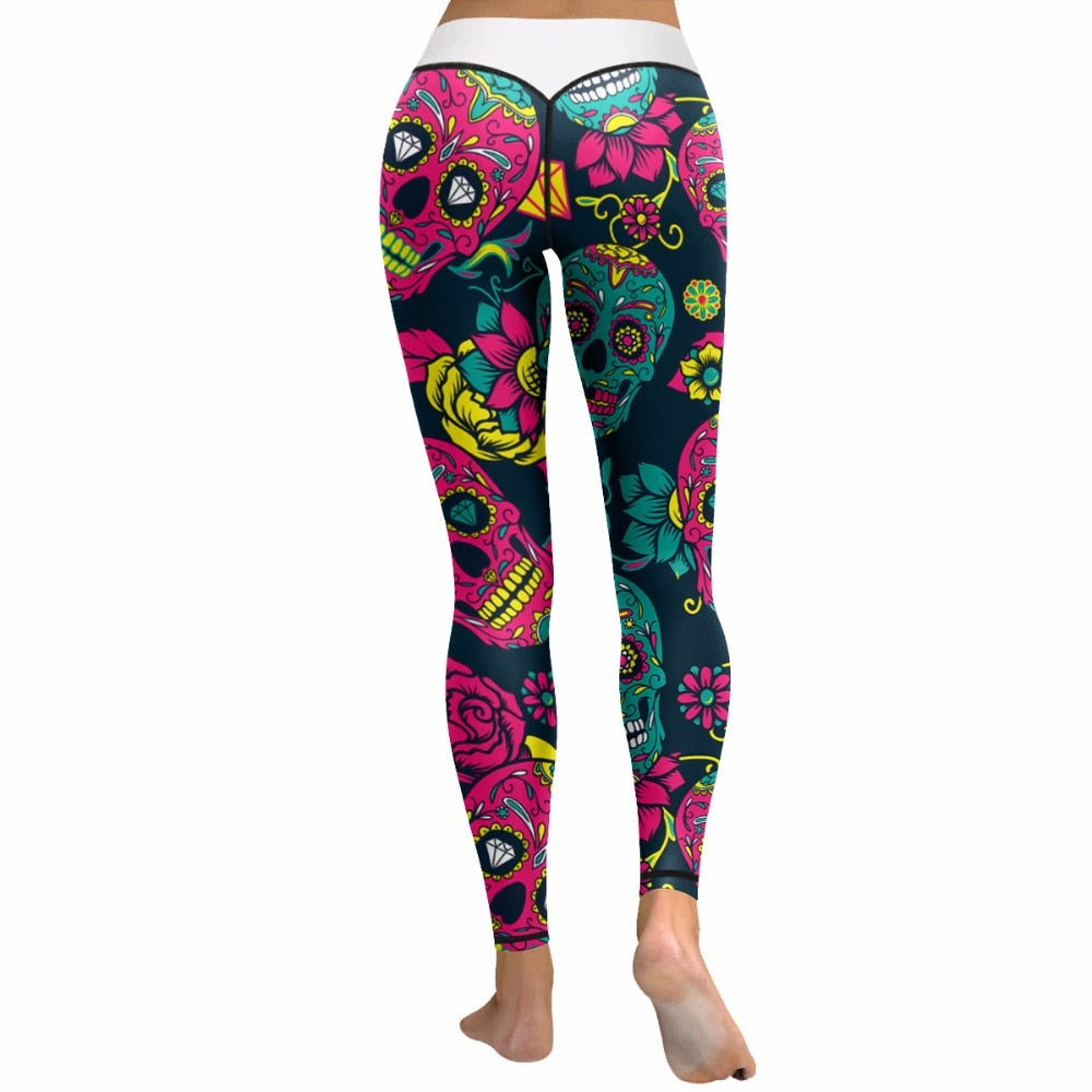 Halloween 3D Print Colorful Yoga Leggings Skull Sexy Fitness Yoga Pants Slim Leggins Sport Women Hot Running GYM Tights