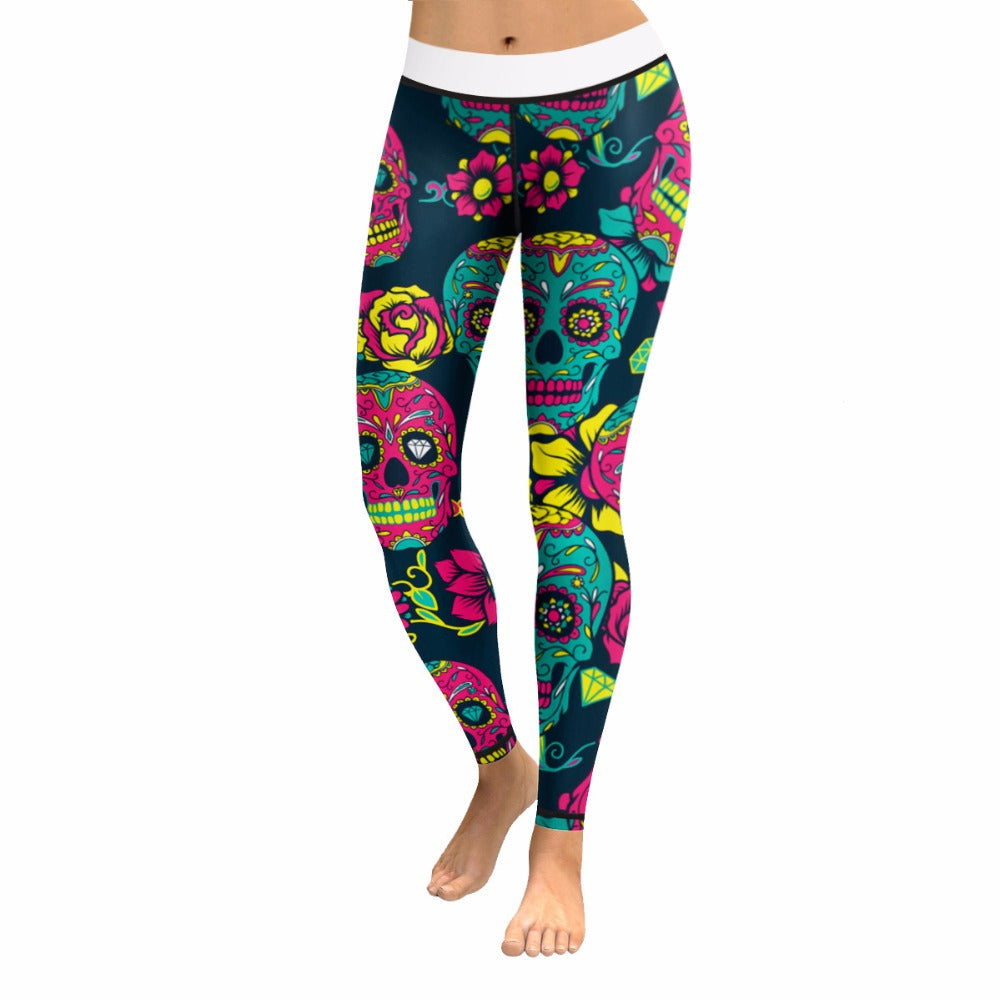 Halloween 3D Print Colorful Yoga Leggings Skull Sexy Fitness Yoga Pants Slim Leggins Sport Women Hot Running GYM Tights