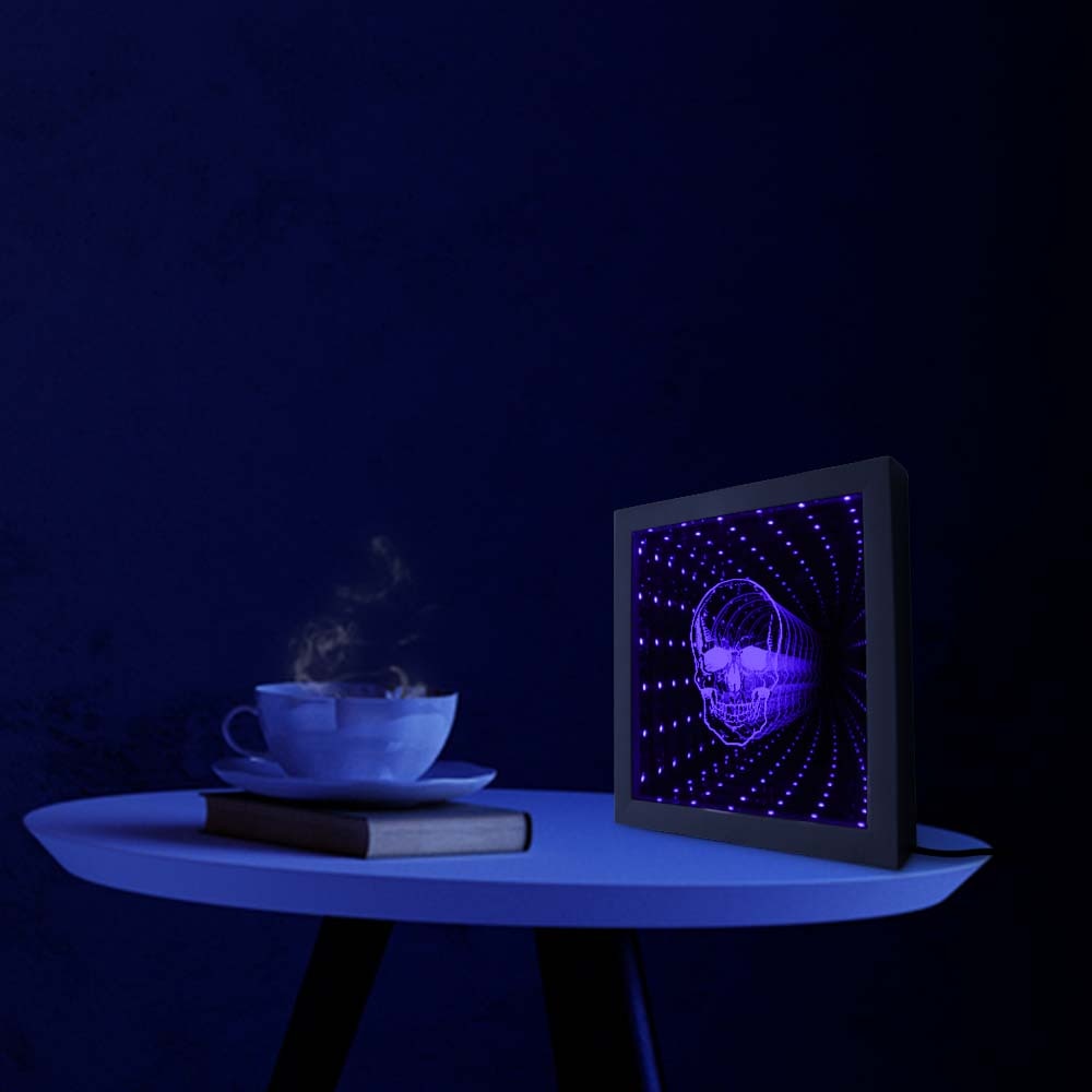 Halloween Horror Skeleton Head Tunnel Light Portable Infinity Mirror