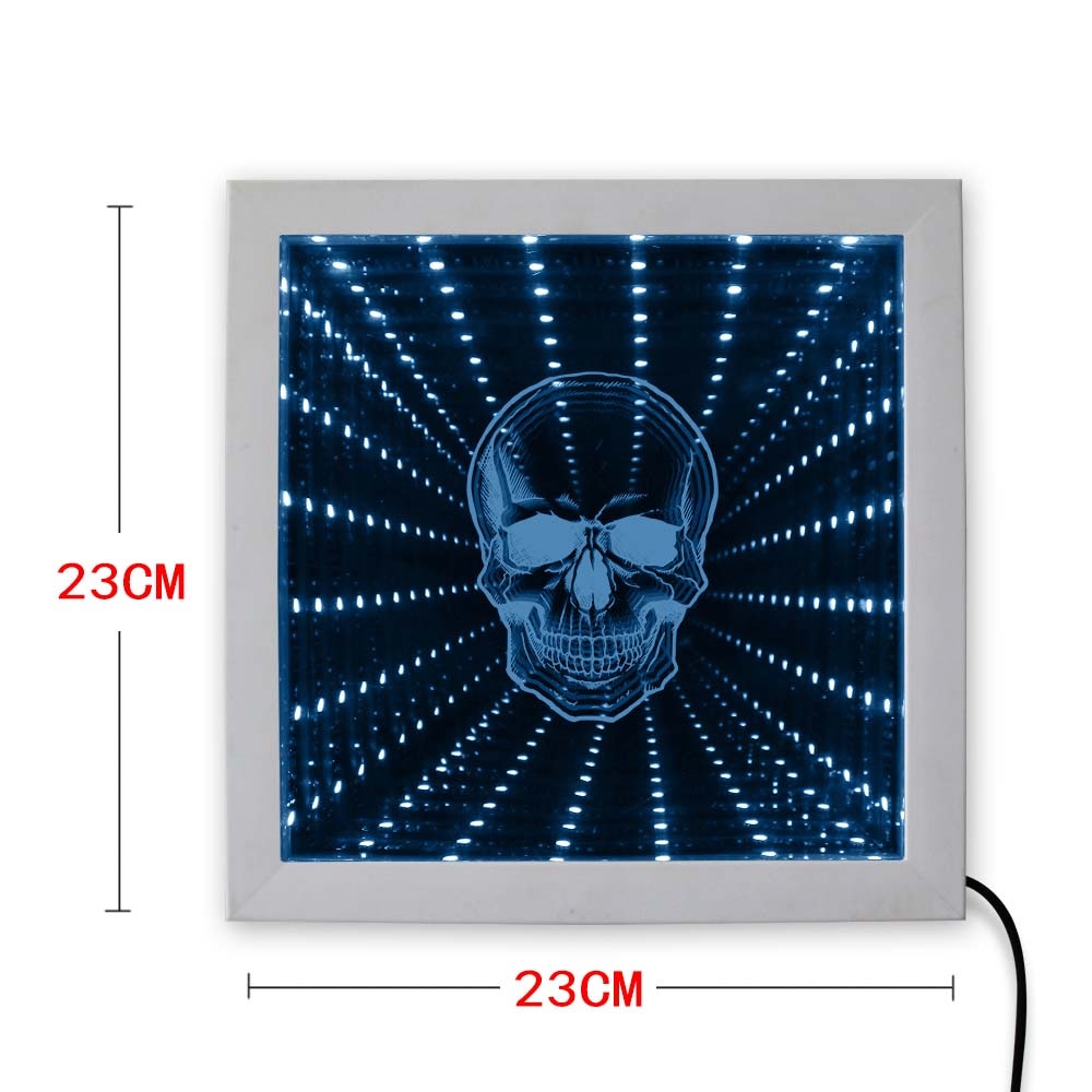 Halloween Horror Skeleton Head Tunnel Light Portable Infinity Mirror