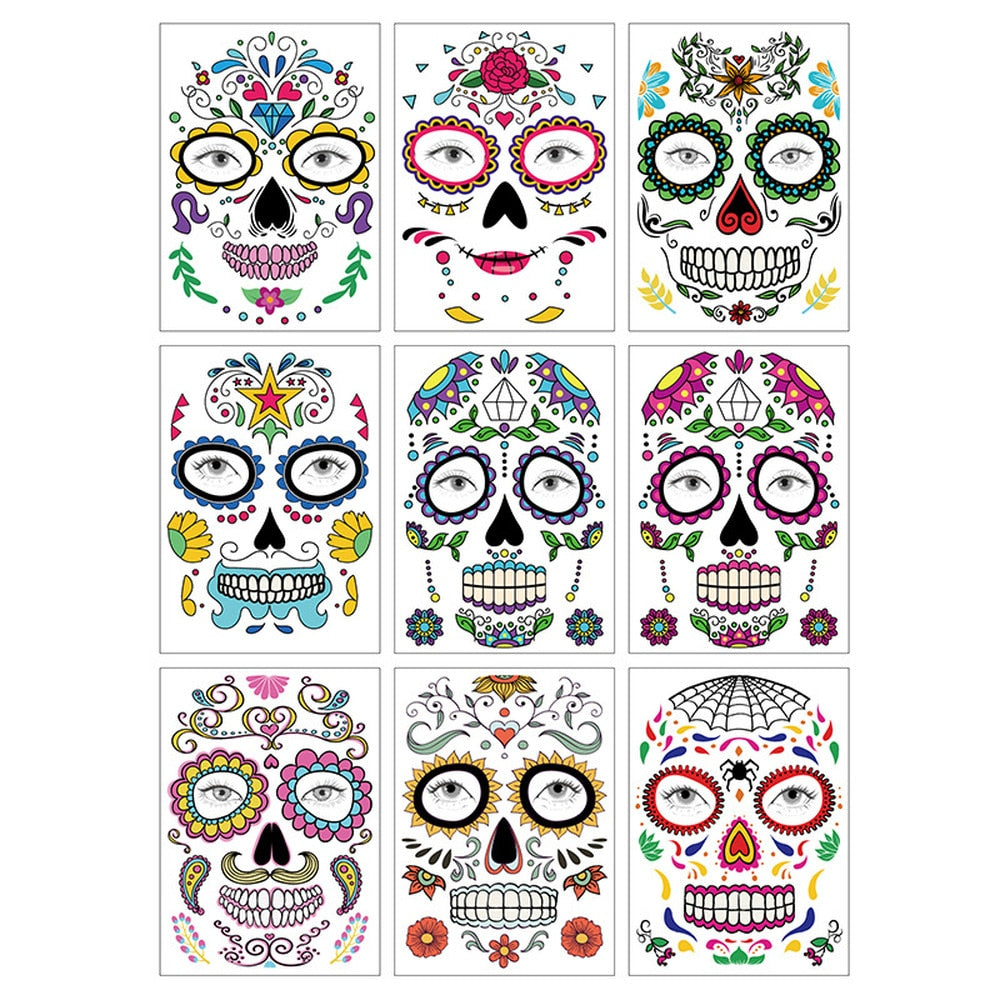 Waterproof Temporary Tattoo Sticker Party Decoration Sugar skull Mask
