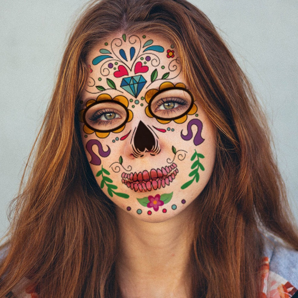 Waterproof Temporary Tattoo Sticker Party Decoration Sugar skull Mask
