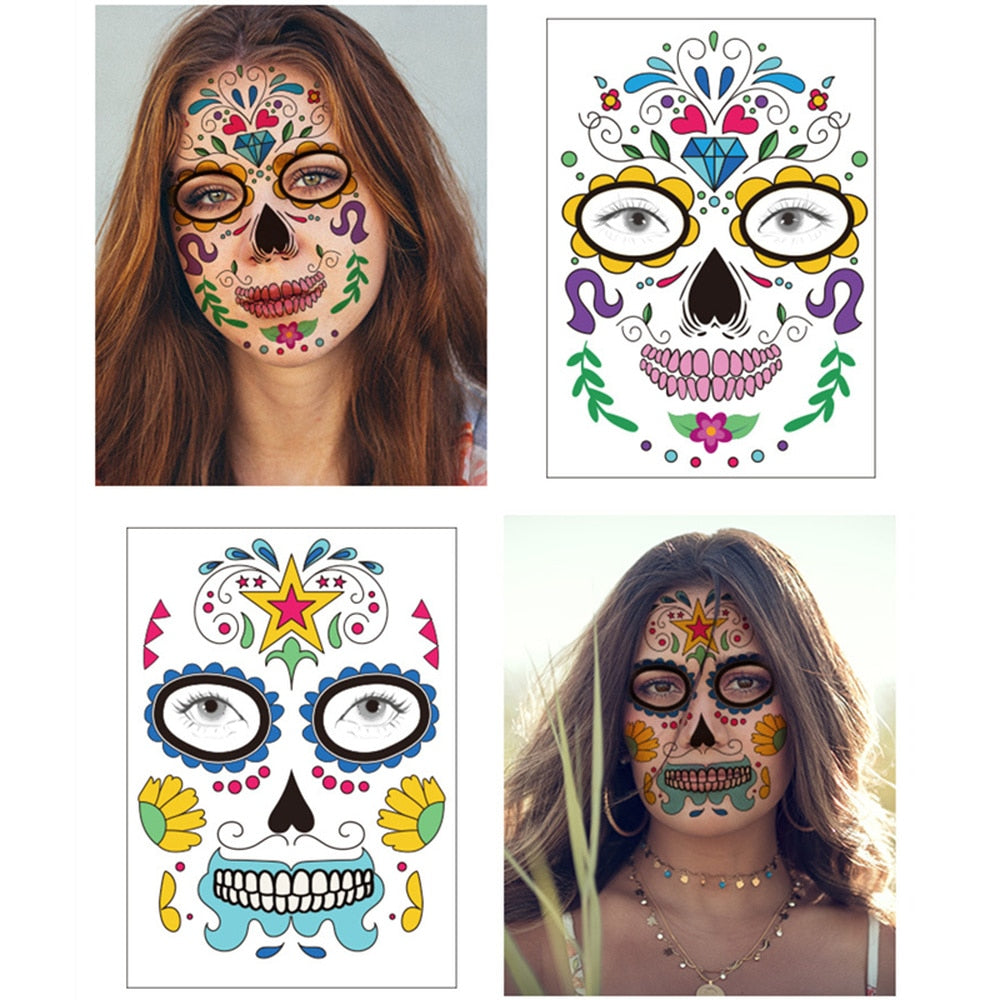 Waterproof Temporary Tattoo Sticker Party Decoration Sugar skull Mask