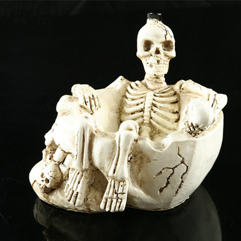 Halloween Resin Terror Model White Skull Wine Cup Ashtray Prop Skeleton