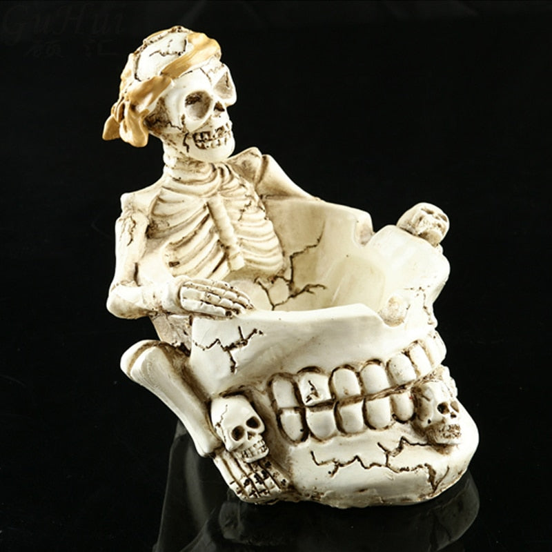 Halloween Resin Terror Model White Skull Wine Cup Ashtray Prop Skeleton