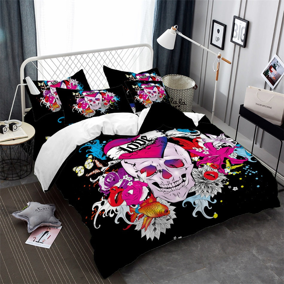 Halloween Sugar Skull Bedding Set Ocean Colorful Flowers
