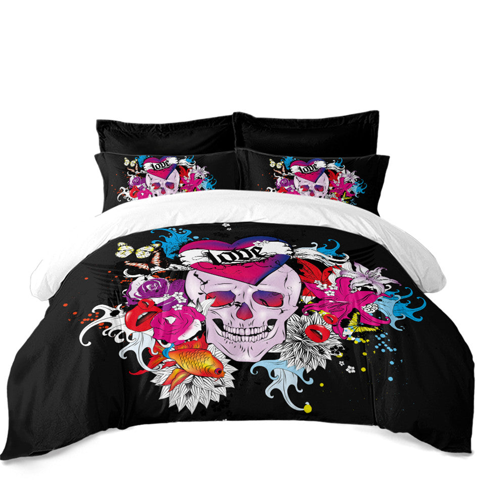 Halloween Sugar Skull Bedding Set Ocean Colorful Flowers