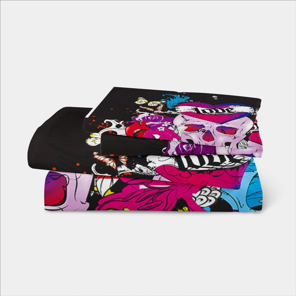 Halloween Sugar Skull Bedding Set Ocean Colorful Flowers